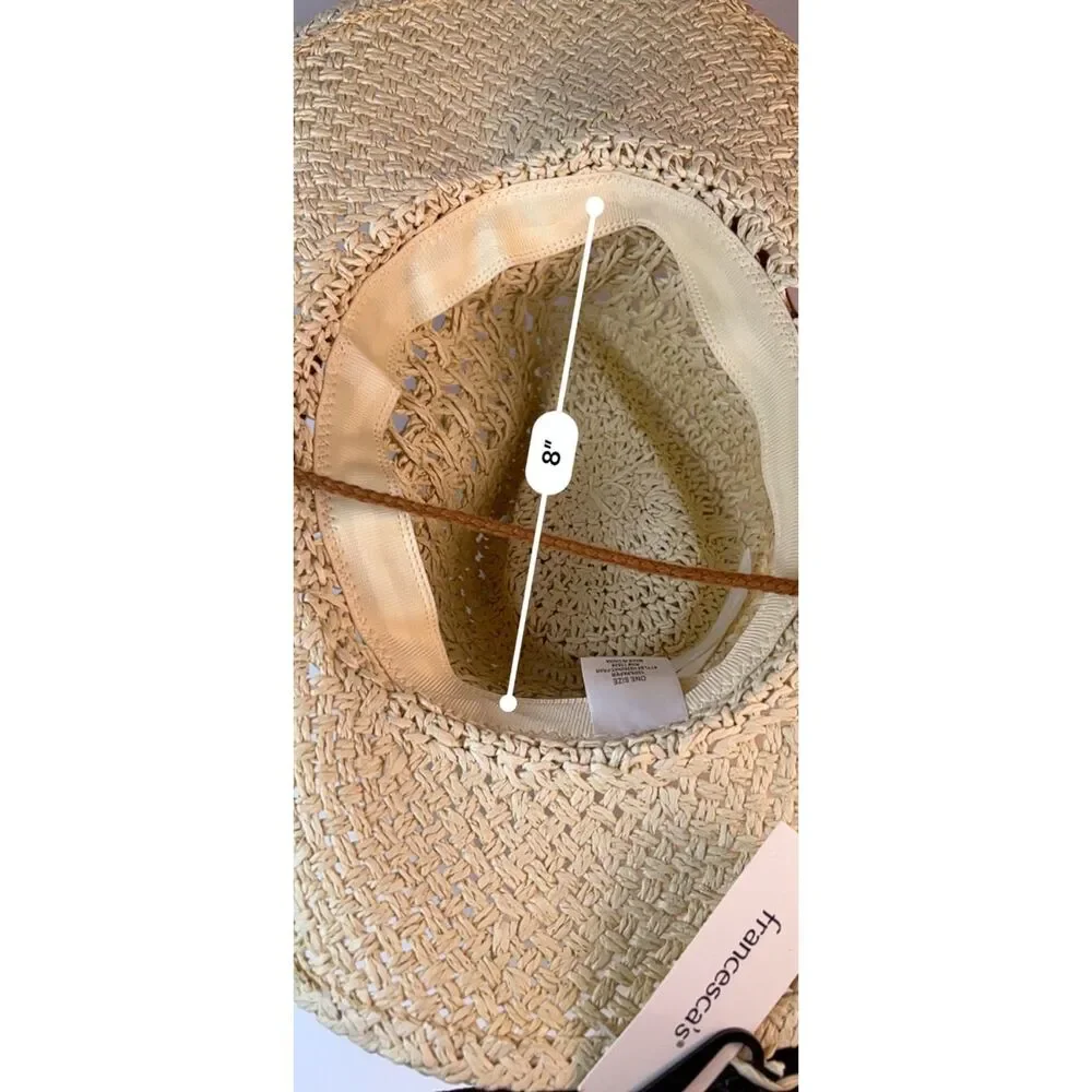 Francesca's Women's NWT Michelle Tan String Tie Woven Straw Cowboy Hat.